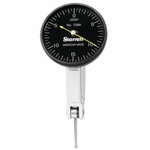 Starrett® B709ACZ Dial Test Indicator With Dovetail Mounts, 0.03 in Measuring, 0 to 15 to 0 Dial Reading, Graduations 0.0005 in, 1-3/8 in Dial, 13/16 in L Tip